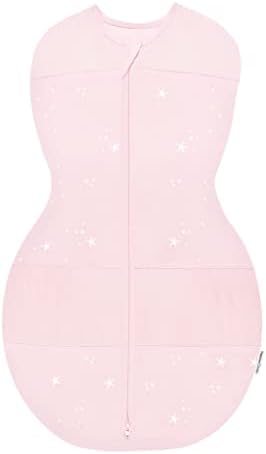 Happiest Baby Sleepea 5-Second Swaddle - 100% Organic Cotton Baby Swaddle Blanket - Doctor Designed Promotes Healthy Hip Development (Rose Stars, Medium)