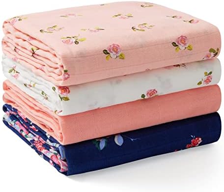 Momcozy Muslin Swaddle Blankets, Soft Silky Baby Blankets 47 x 47 inches, Breathable Bamboo Swaddle Blankets, Newborn Receiving Blanket for Boys and Girls, 4 Pack