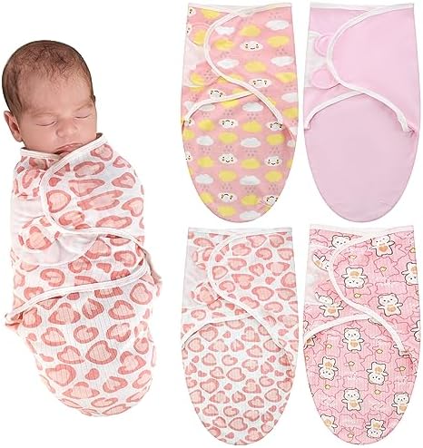 Newwiee 4 Pcs Preemie Baby Swaddle Preemie Swaddle Wrap Adjustable Swaddle Blanket Preemie Size Newborn Cotton Swaddle Blanket for Preemie Boys Girls Sleep (Cute Animal,Fit for Preemies)