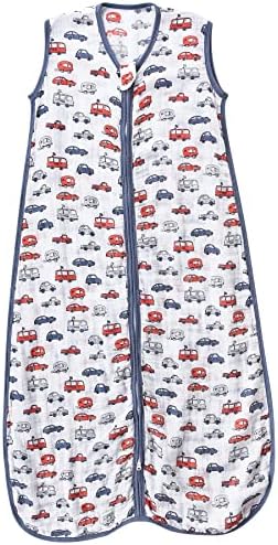 TADO MUSLIN Baby Sleep Sack 2-4 T Baby Wearable Blanket 100% Organic Cotton 0.5 TOG Toddler Sleeping Sack 2- Way Zipper Soft X-Large Car 4 Layers