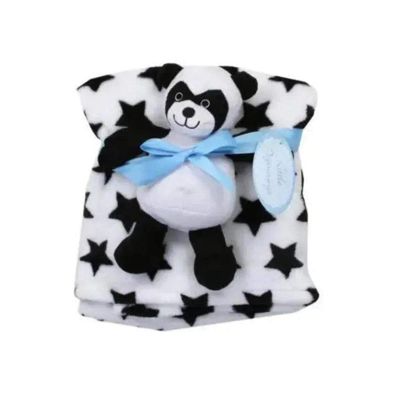 Cudlie - Plush Blanket With Plush Toy Panda, Black Star/White