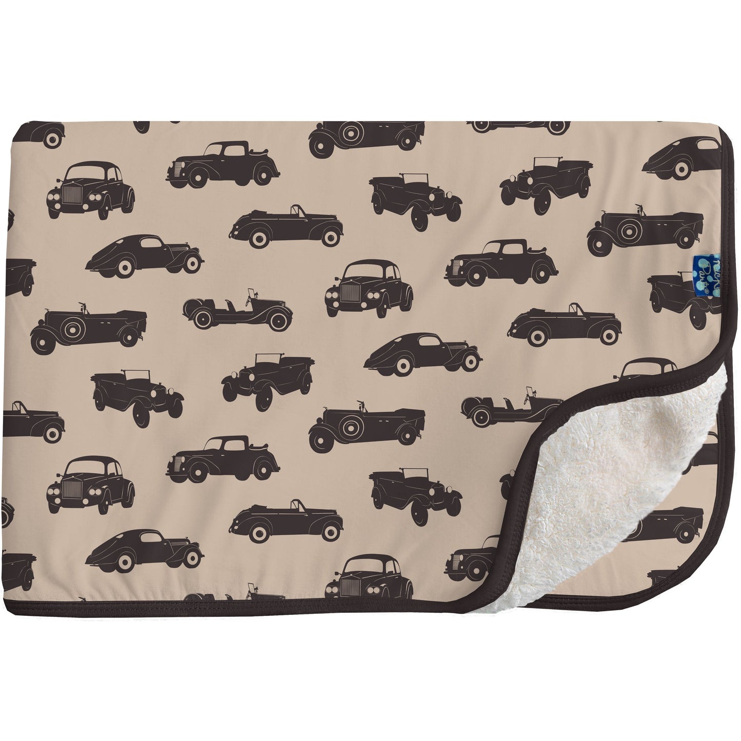 KicKee Pants Sherpa-Lined Toddler Blanket Burlap Vintage Cars