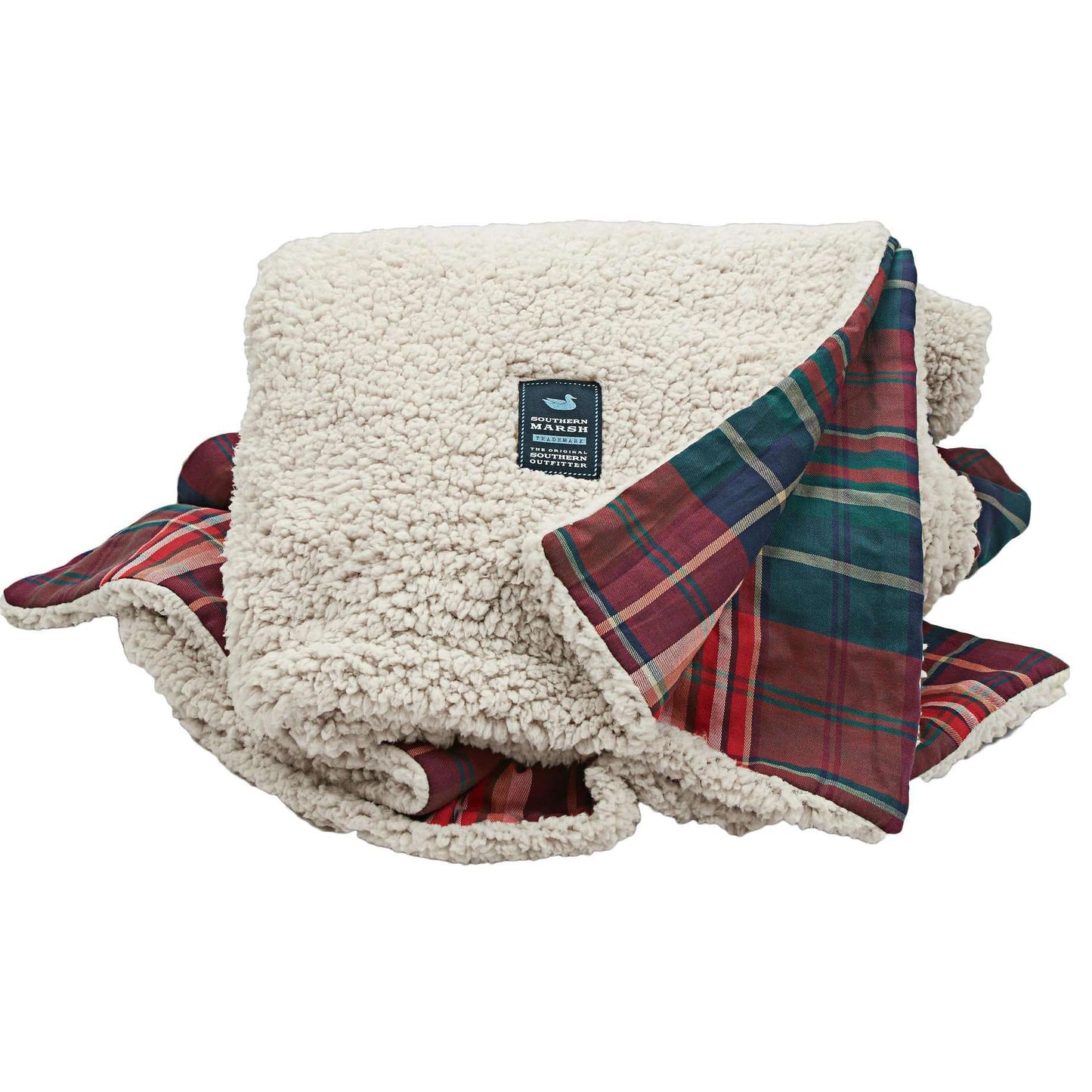 Watson Fluffy Pile & Tartan Blanket in Oatmeal by Southern Marsh
