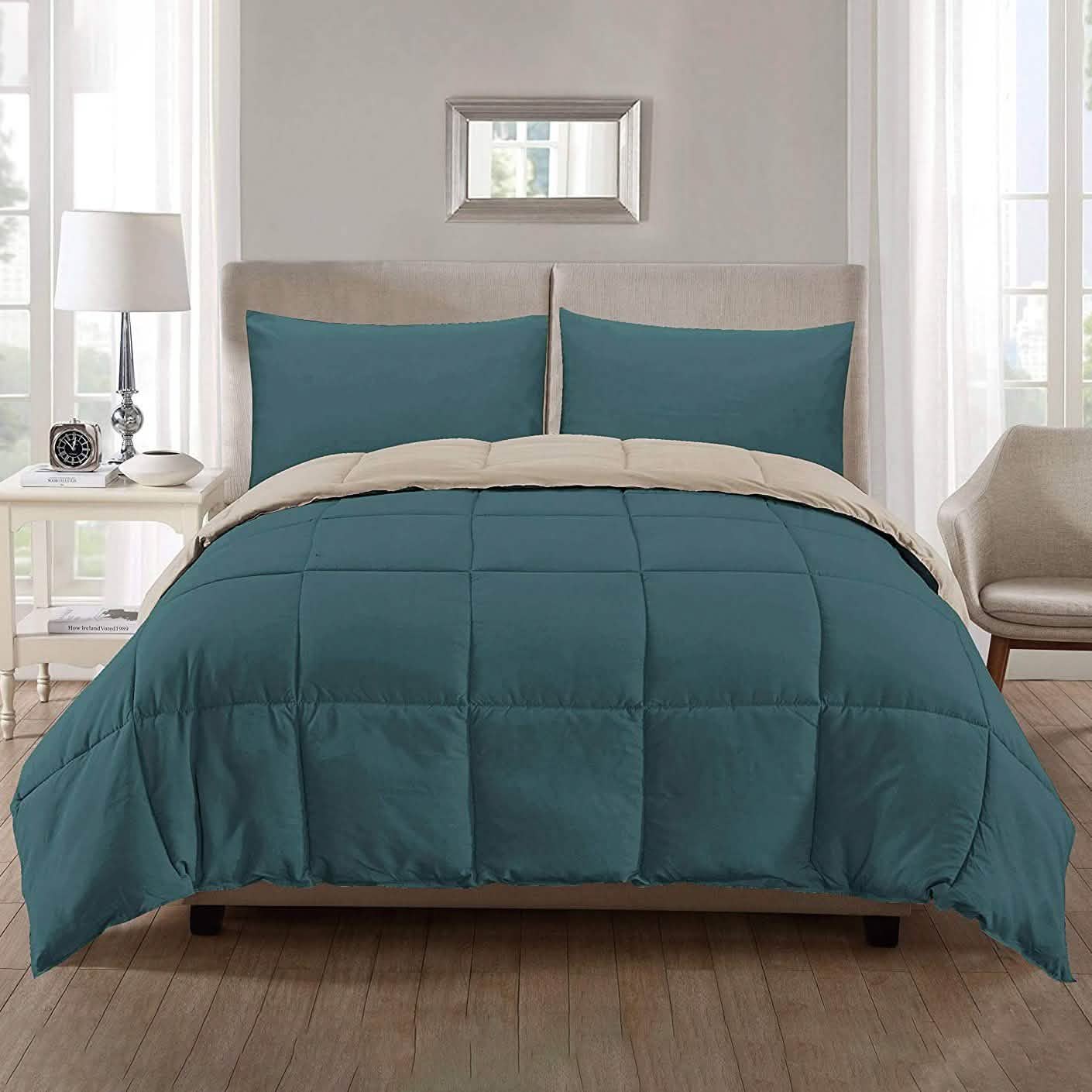 3-Piece: Ultra Soft Premium Down Alternative Reversible Comforter All Season Bedding Teal/Taupe Full/Queen - DailySale