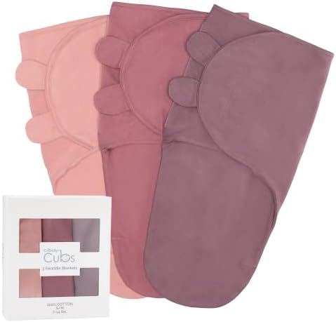 Comfy Cubs Swaddle Blanket Baby Girl Boy Easy Adjustable 3 Pack Infant Sleep Sack Wrap Newborn Babies (Small 0-3 Months, Blush, Mauve, Mulberry)