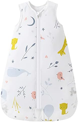 Mosebears Sleep Sack Baby Winter Wearable Blanket with 2-Way Zipper,2.5 TOG Cotton Sleep Sack Unisex (White Animal, 6-12 Months)