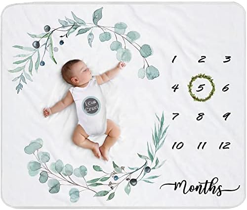 fundich Baby Milestone Blanket for Boys & Girls | Soft Monthly Picture Blanket for Newborn | Eucalyptus Nursery Decor | Photo Prop Blankets Gender Neutral 45"x40"