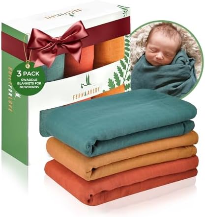 Fern & Avery Muslin Swaddle Blankets - Comfy Receiving Preemie Swaddle Blanket for Boys & Girls - Lightweight Breathable Bamboo Viscose & Cotton - Gender Neutral Receiving Blankets - Forest 3-Pack