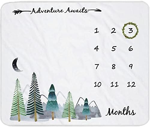 Yoothy Baby Monthly Milestone Blanket for Boy Girl Gender Neutral Gift for Baby Shower, Mountain Blanket for Newborn Picture, Wreath &12 Stickers Included, Soft Flannel Blanket 45''x40''