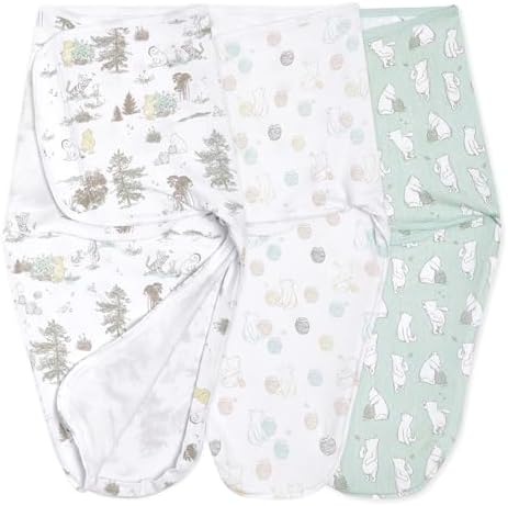 aden + anais, Cotton Knit Baby Wrap, Newborn Wearable Swaddle Blanket, 3 Pack, Winnie, 0-3 Months
