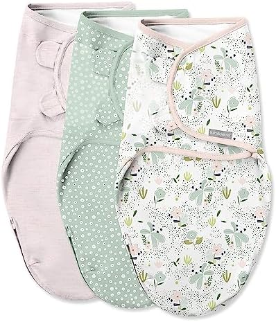 SwaddleMe by Ingenuity Swaddle in Size Small/Medium, For Ages 0-3 Months, 7-14 Pounds, Up to 26 Inches Long, 3-Pack Baby Swaddle with Easy Change Zipper