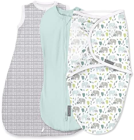 SwaddleMe™ by Ingenuity™ Comfort Pack – Size Small, 0-3 Months, 3-Pack (Baby Elephant) Baby Swaddle Set