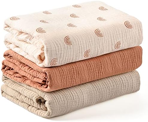 Konssy 3 Pack Muslin Swaddle Blankets for Unisex, Newborn Receiving Blanket, Large 47 x 47 inches, Soft Breathable Muslin Baby Swaddles for Boys & Girls