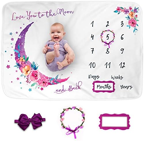 Luka&Lily Baby Monthly Milestone Blanket - 60"x40" Moon Blanket for Baby Girl Shower Gifts - First Year Calendar Growth Chart
