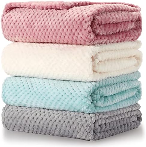 4 Pack Baby Fuzzy Blanket 30" x 40" Fluffy Waffle Flannel Fleece Baby Blanket for Newborn Infant Baby Receiving Blanket for Crib Stroller Travel Decorative (Light Blue, Pink, Beige, Gray)
