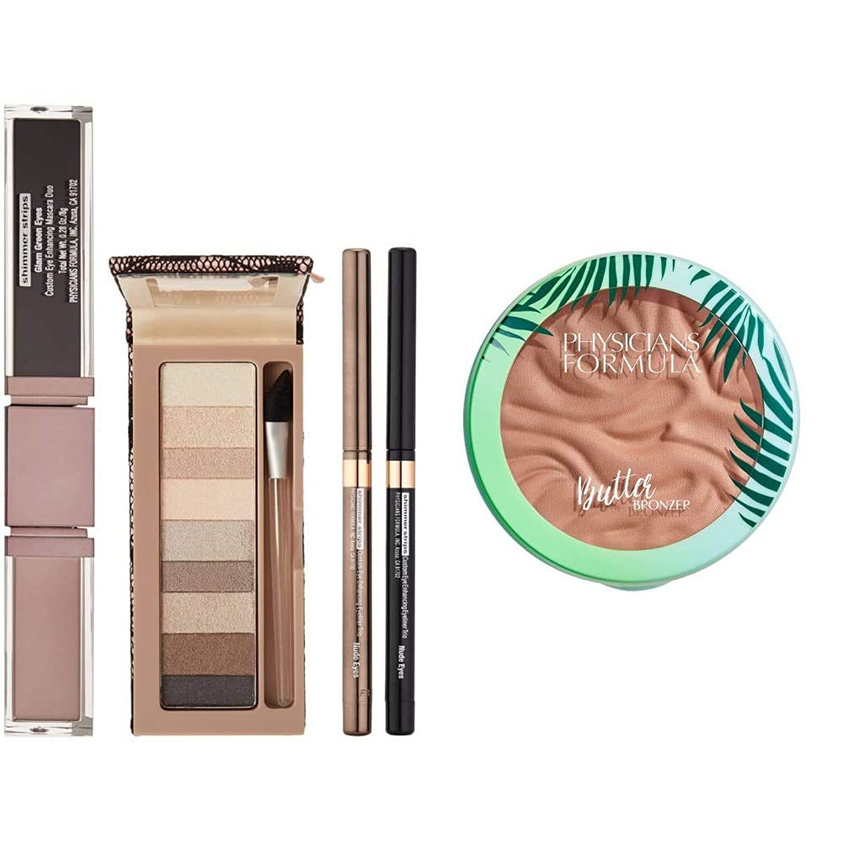 Physicians Formula Shimmer Strips Custom Eye Enhancing Kit with Eyeshadow, Eyeliner & Mascara, Nude with Murumuru Butter Bronzer, 0.38 Ounce