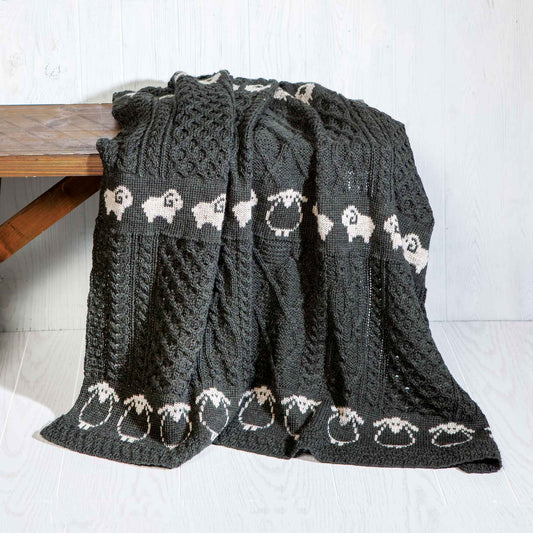 Aran Knit Sheep Blanket - Black with Sheep Pattern