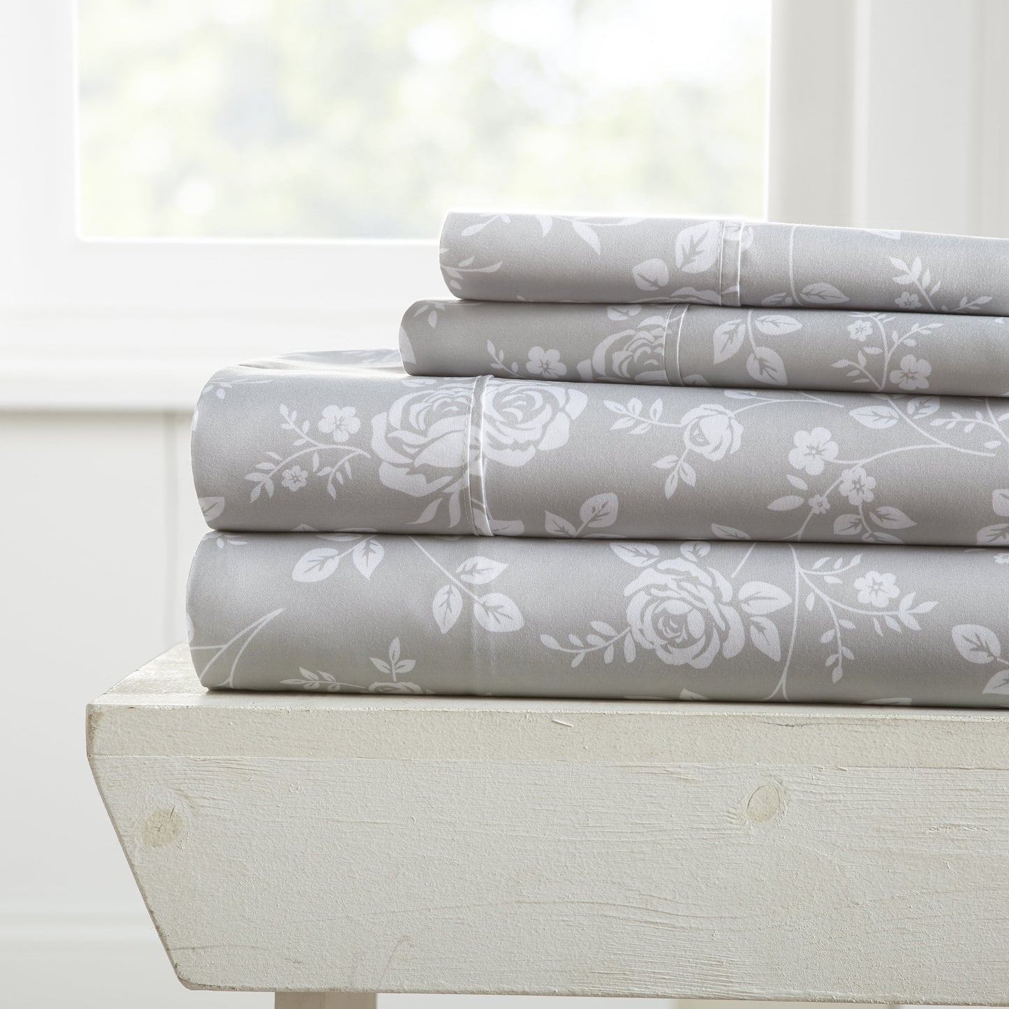 Rose Gray Pattern 4-Piece Sheet Set