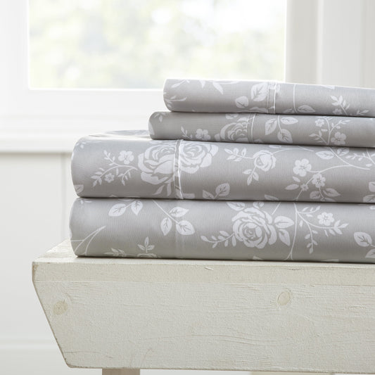 Rose Gray Pattern 4-Piece Sheet Set