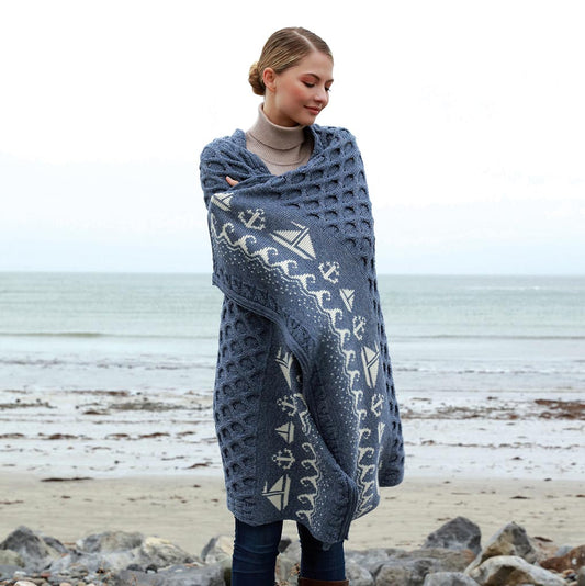 Sail Boat Knit Wool Blanket