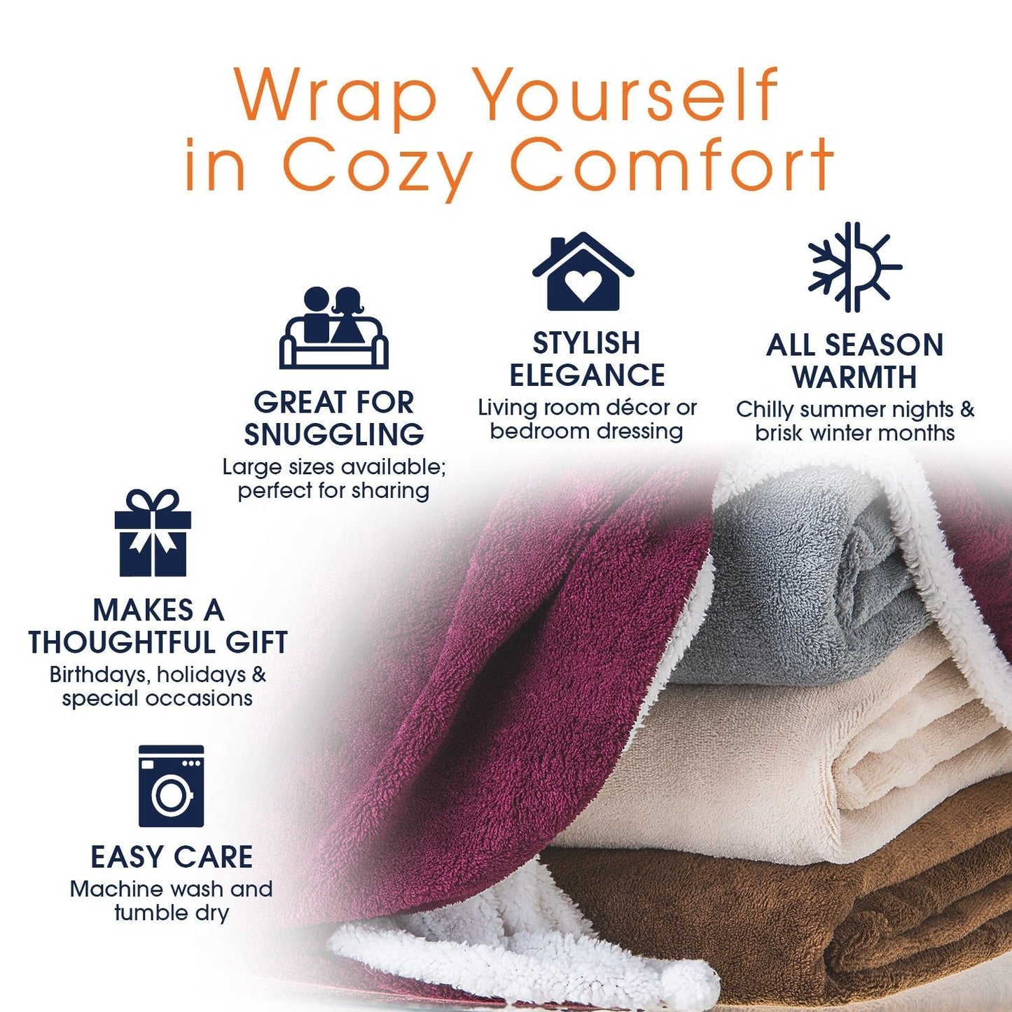 Cheer Collection Microsherpa Microplush Reversible Throw Blanket - Assorted Colors & Sizes