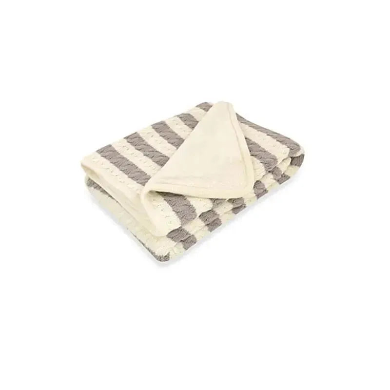 Just Born - Stripe Cable Knit Blanket, Grey/White