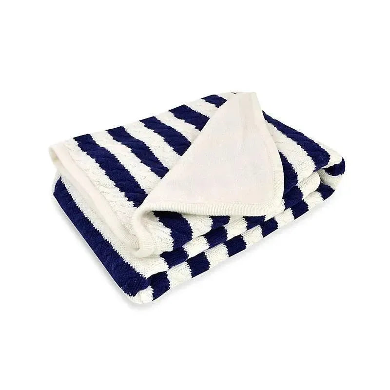 Just Born - Stripe Cable Knit Blanket, Navy/White