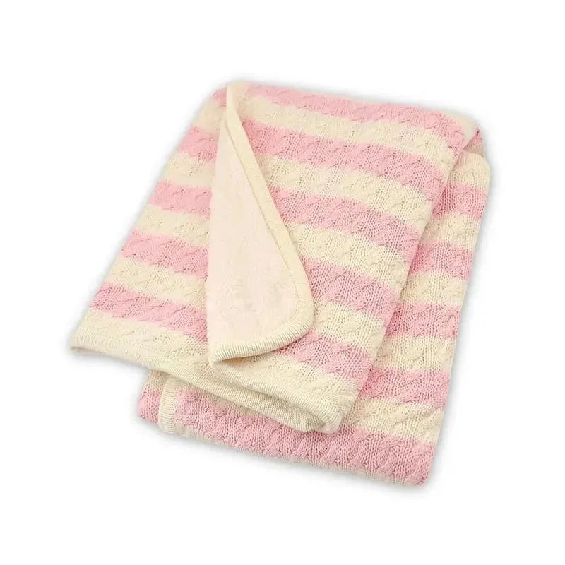 Just Born - Stripe Cable Knit Blanket, Soft Pink/White