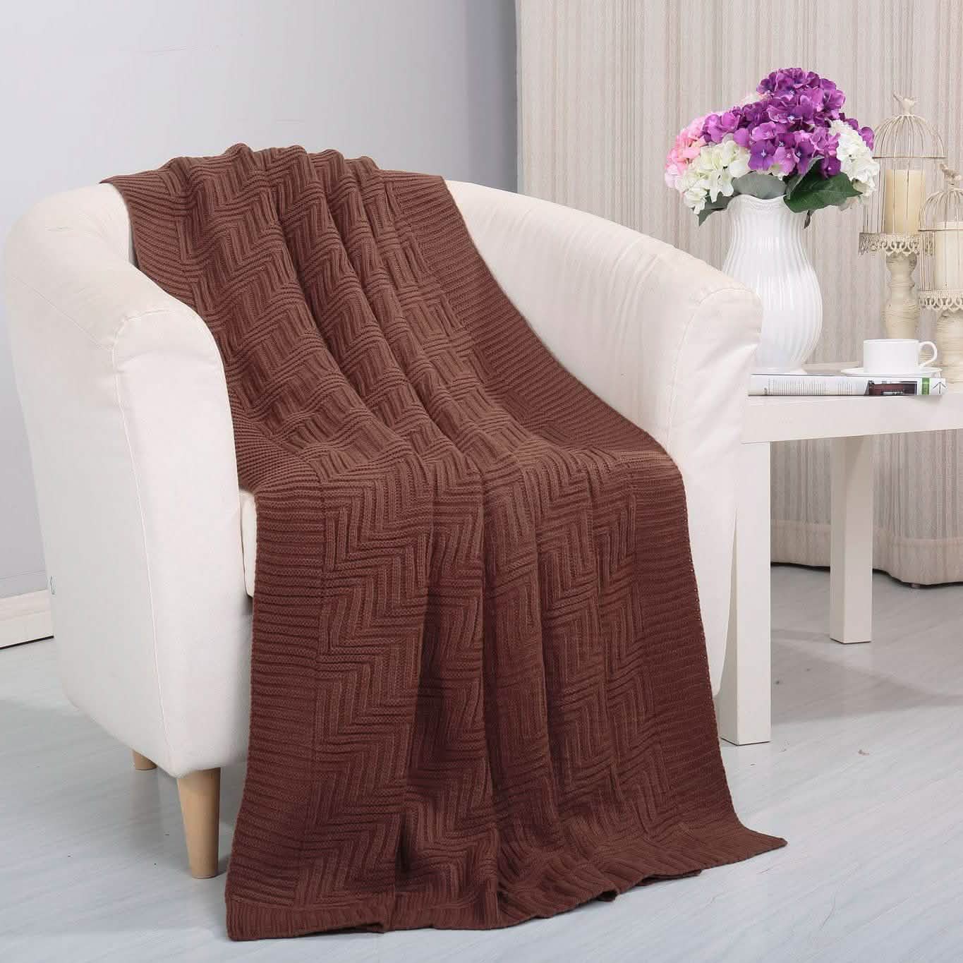 Knitted Throw Couch Cover Sofa Blanket - Assorted Styles Bed & Bath Solid Chocolate - DailySale