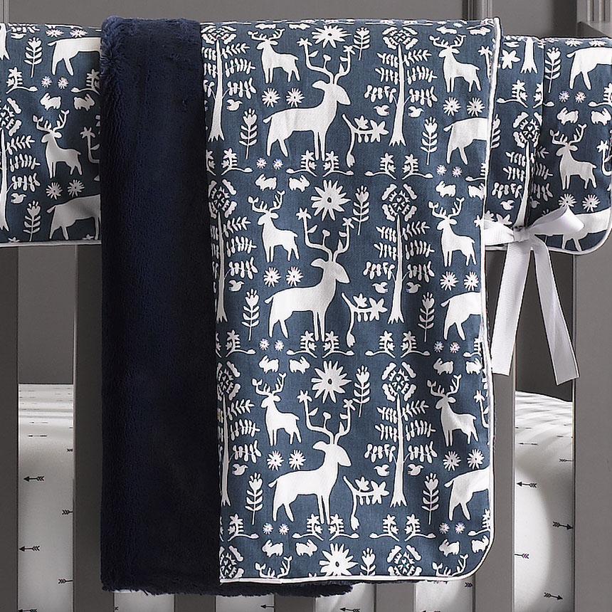 Liz & Roo Woodland Forest (Navy) Minky Receiving Blanket