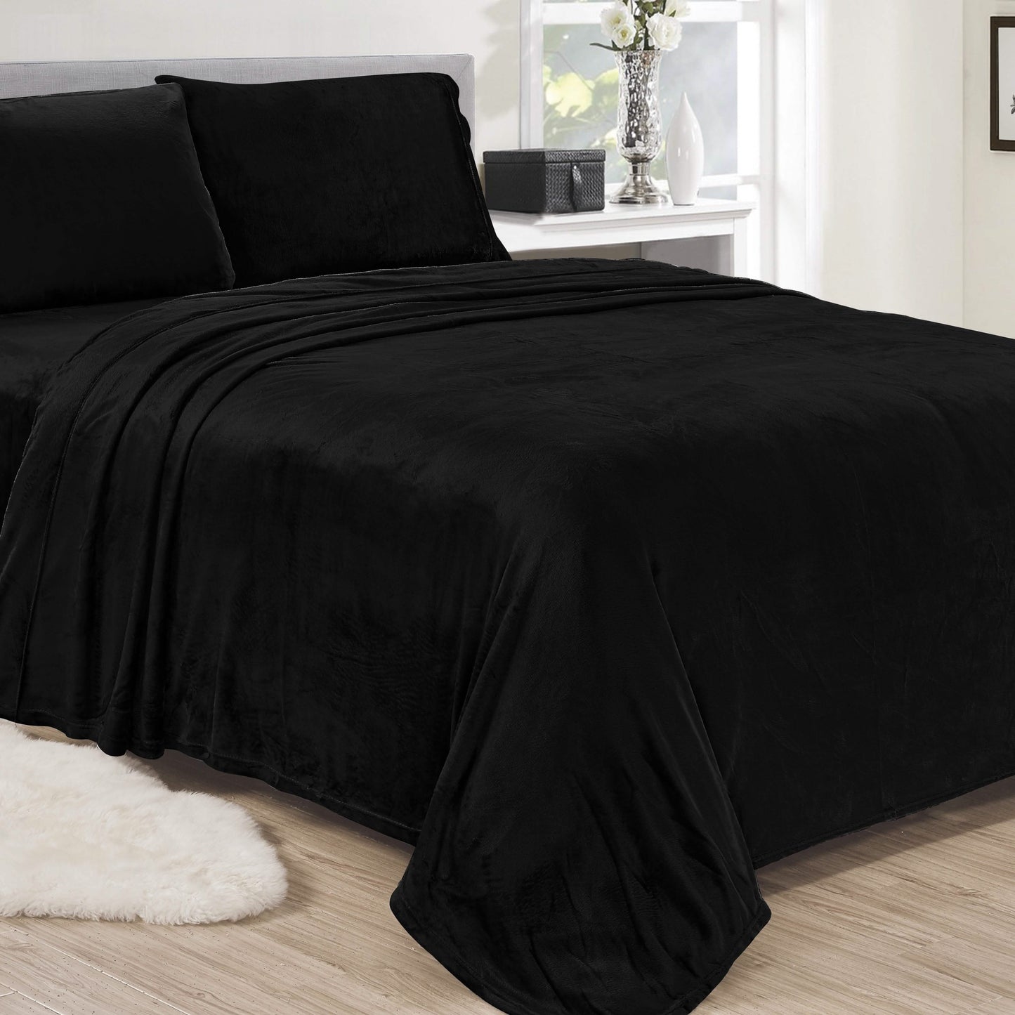 Noble House Lavana Microplush Sheet Set Bedding Twin Black - DailySale