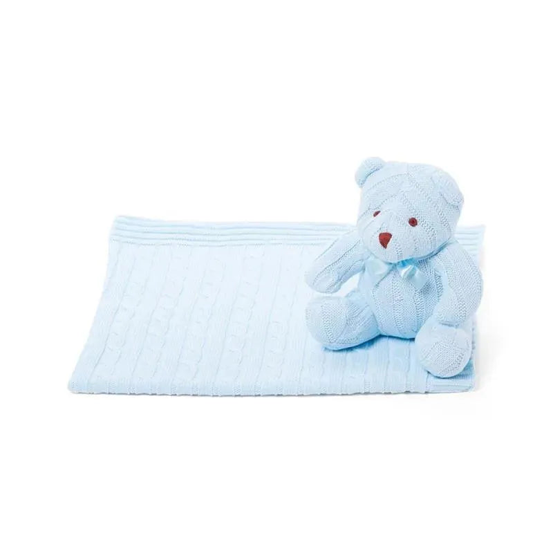 Rose Textiles - 2Pk Knit Bear & Blanket, Blue