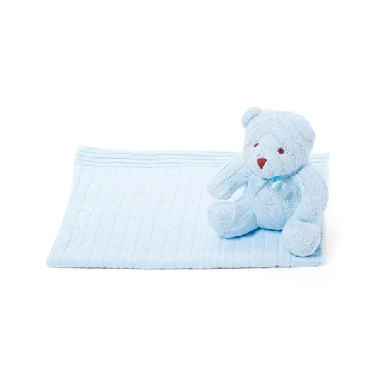 Rose Textiles - 2Pk Knit Bear & Blanket, Blue