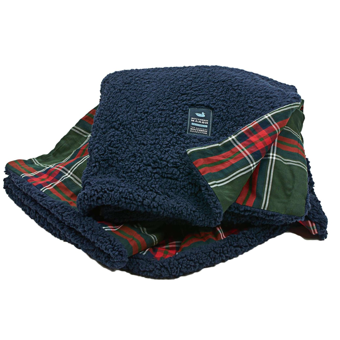 Watson Fluffy Pile & Tartan Blanket in Colonial Navy by Southern Marsh